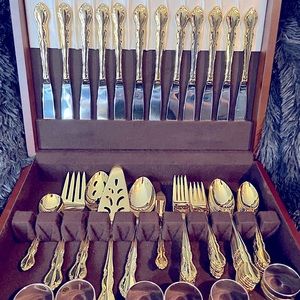 Vintage Towle, Gold-plated, setting for 12 flatware with storage box ~ MINT